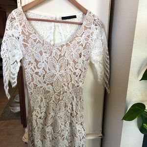 White lace open back dress